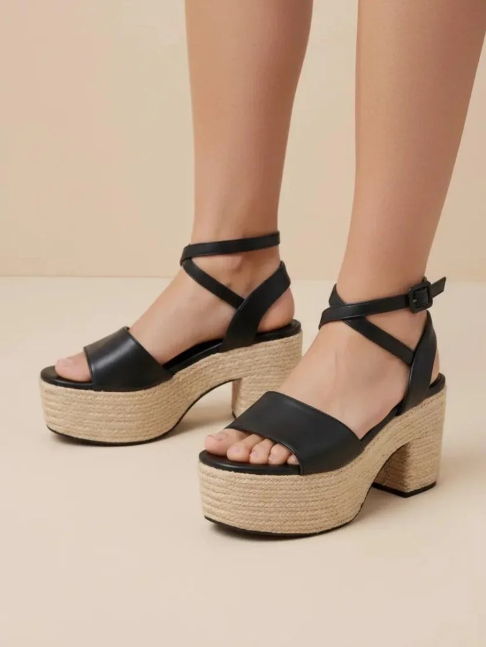Women’s Espadrille Platform Heels – Ankle Strap Open Toe Sandals
